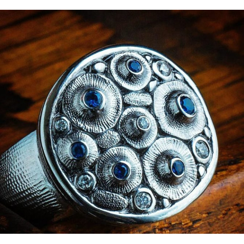 Kashmir Sapphire & Diamond 22K White Gold Ring